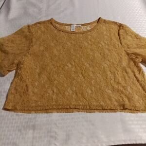 Abound golden yellow floral lace crop top Sz Med. Layering Boho Y2k Beachy...